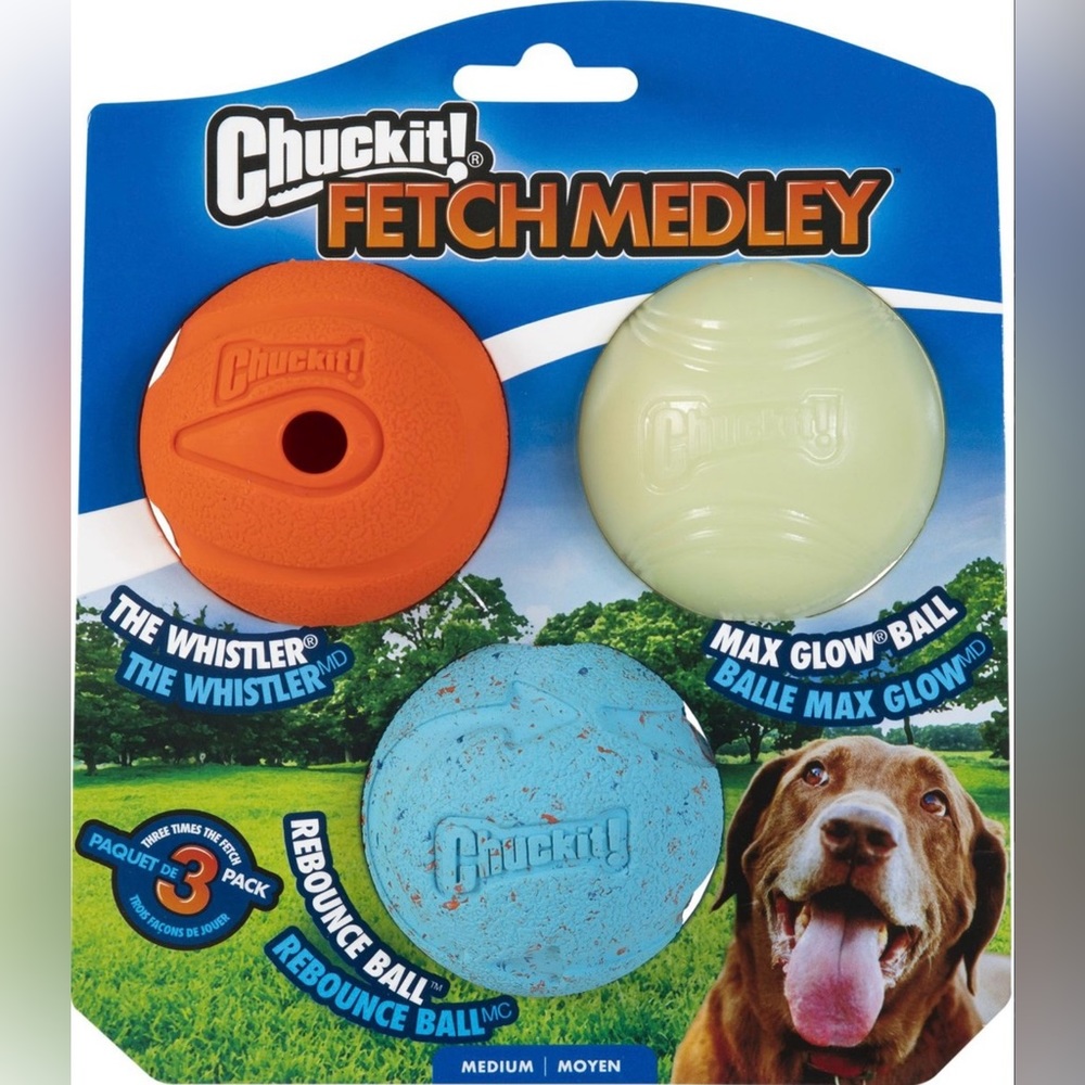 Chuckit! Fetch Ball Medley Triple Pack Dog Toy - Medium - New